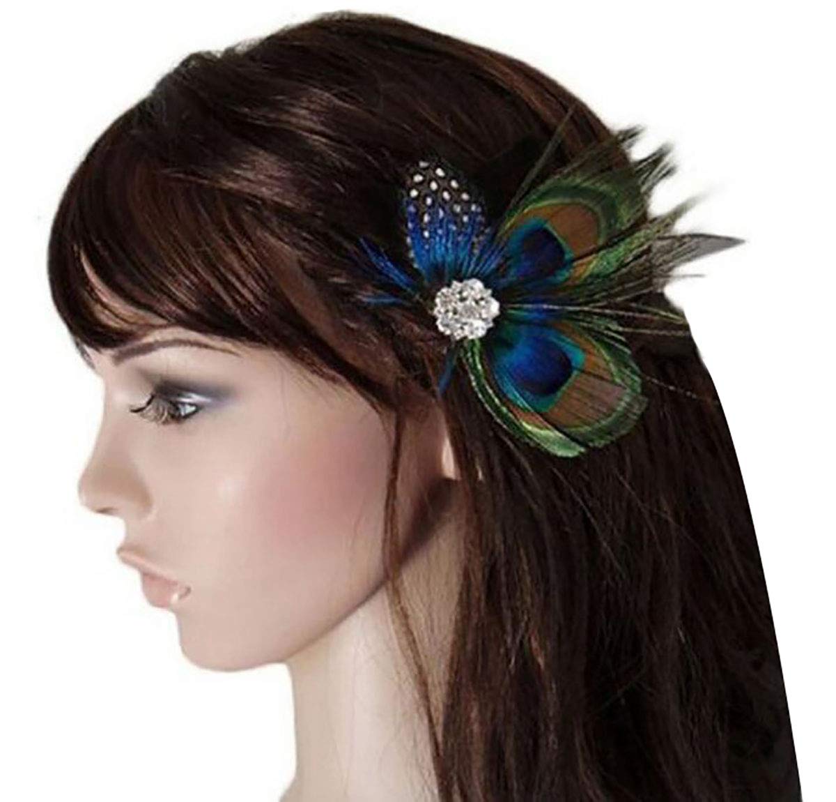 Women Bohemian Peacock Feather Hair Clip Hair Pin Elegant Fascinator Wedding Dance Party Headdress Headwear Hair Accessory Sequined Showgirl Headpiece