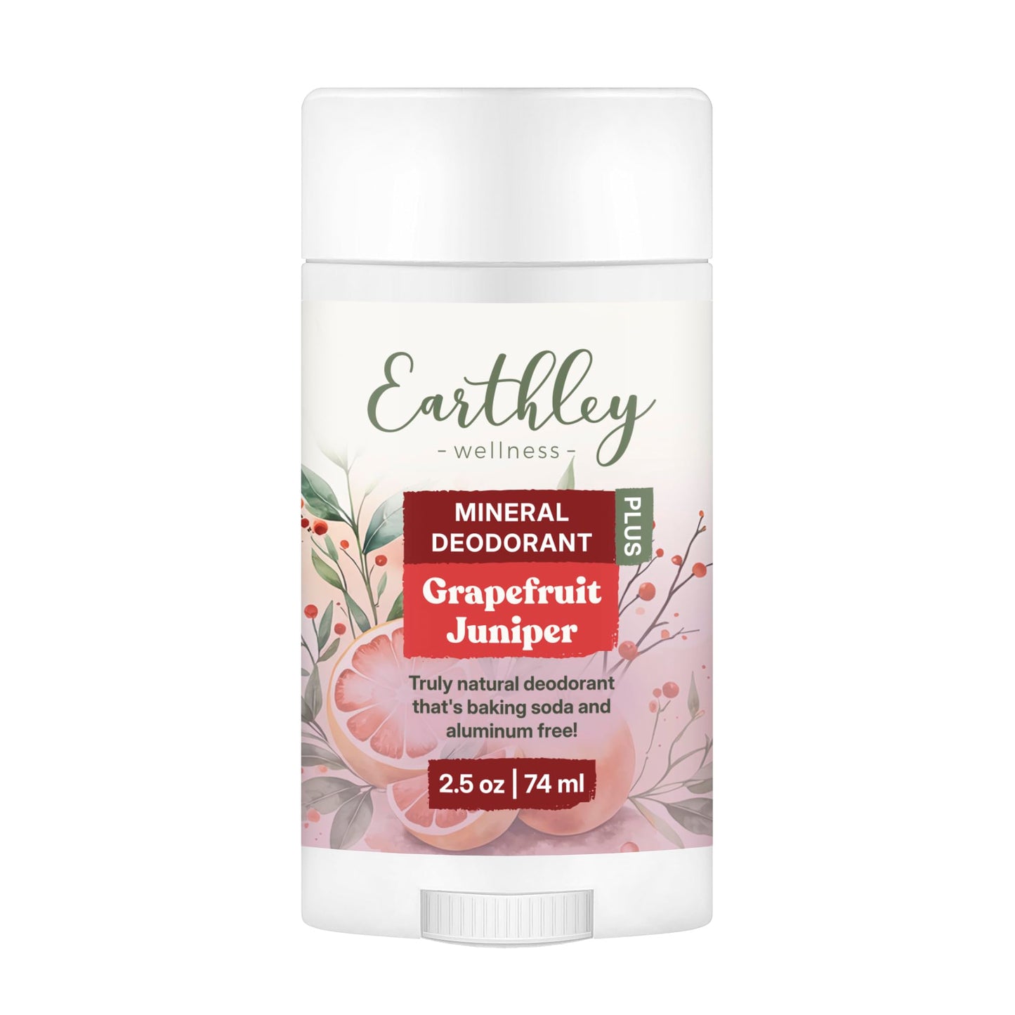 Earthley Wellness Mineral Deodorant PLUS, Natural & Aluminum-Free (2.5oz, Grapefruit-Juniper), Supports Freshness & Skin Health, French Green Clay Beauty and Personal Care Earthley Wellness