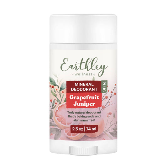 Earthley Wellness Mineral Deodorant PLUS, Natural & Aluminum-Free (2.5oz, Grapefruit-Juniper), Supports Freshness & Skin Health, French Green Clay Beauty and Personal Care Earthley Wellness