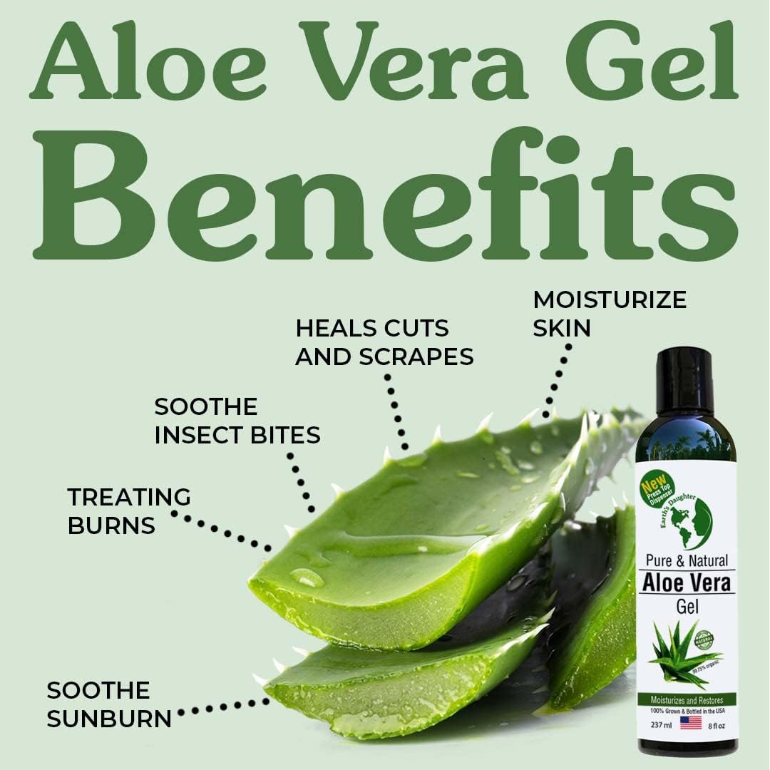 Earth's Daughter Organic Aloe Vera Gel from Fresh Cut 100% Pure Organic Aloe leaves - Fast Absorbing for Face, Skin, Hair & Body - Vegan, Unscented