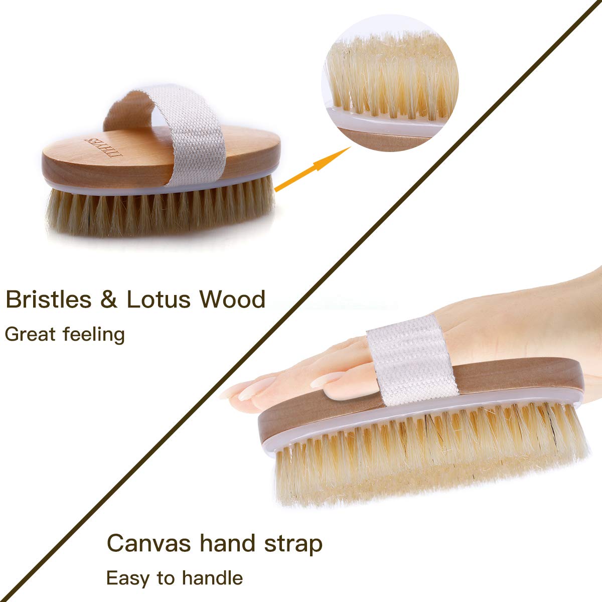 Ithyes Dry Brushing Body Brush Exfoliating Brush Natural Bristle Bath Brush for Remove Dead Skin Toxins Cellulite,Treatment,Improves Lymphatic