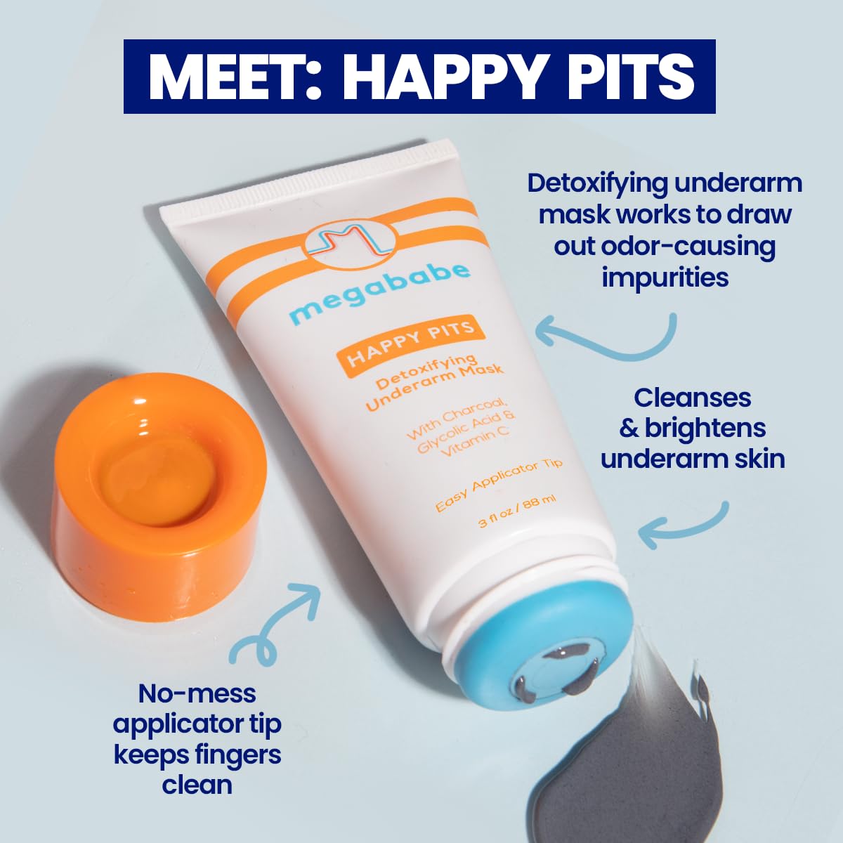 Megababe Underarm Mask - Happy Pits | With Detoxifying Charcoal & Vitamin C | 3 fl oz