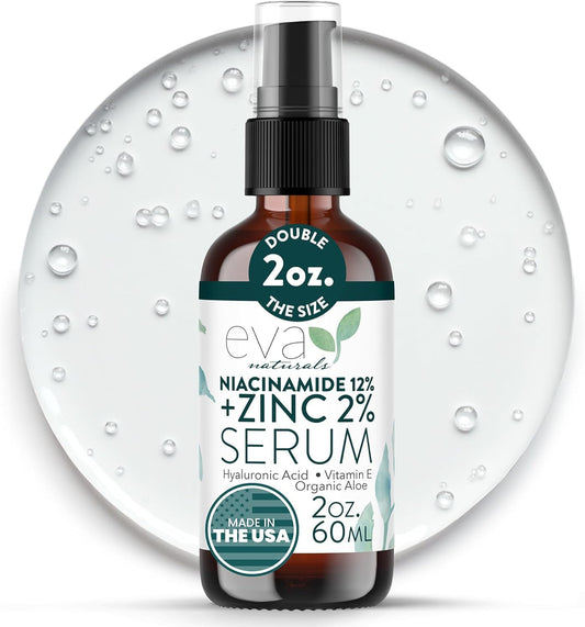 Niacinamide 12% Serum for Face w/Zinc & Hyaluronic Acid - Vitamin B3 & E Pore Minimizer for Dark Spot Corrector, Even Skin Tone, Oil Control Beauty & Personal Care Eva Naturals