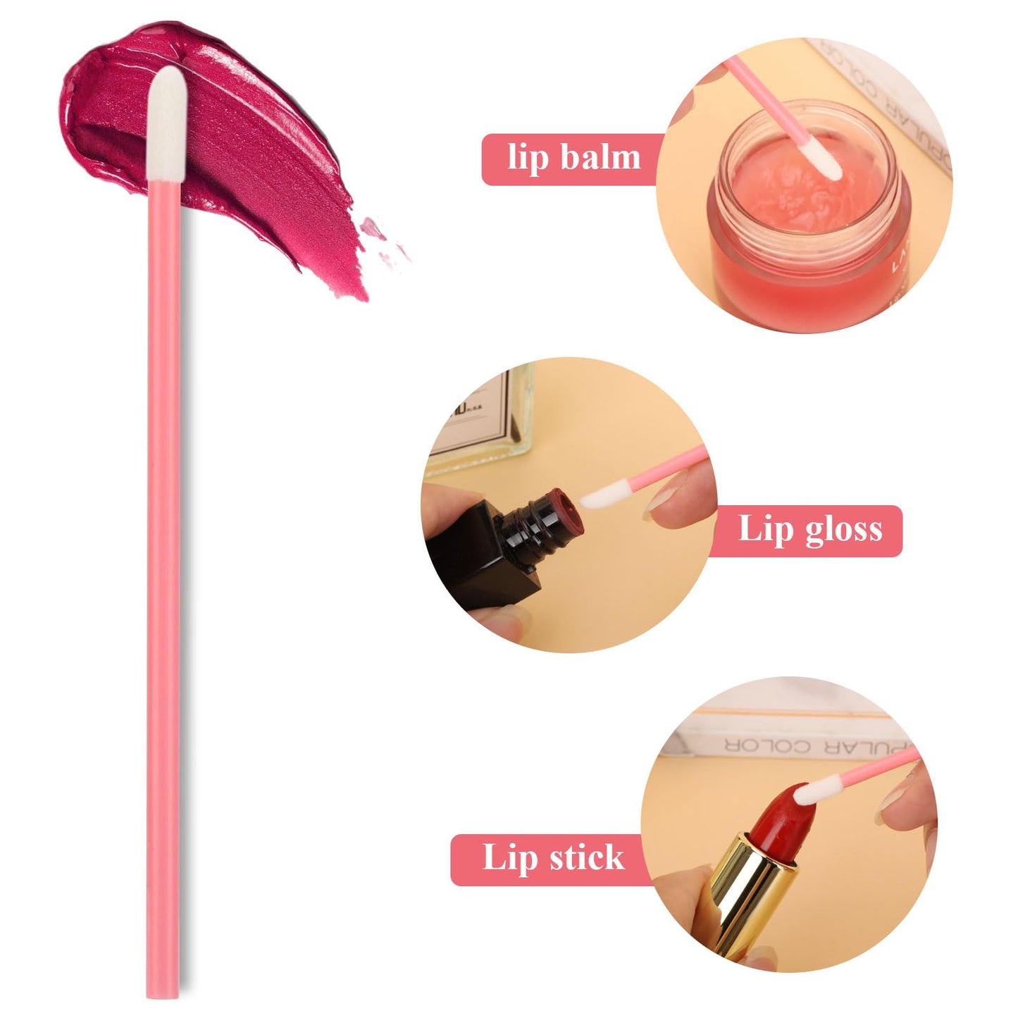 700 Piece Disposable Lip Wands - Lip Brushes, Lipstick & Gloss Applicators - Lint Free Makeup Applicator Brush Beauty Tool - Pink Beauty and Personal Care BTYMS