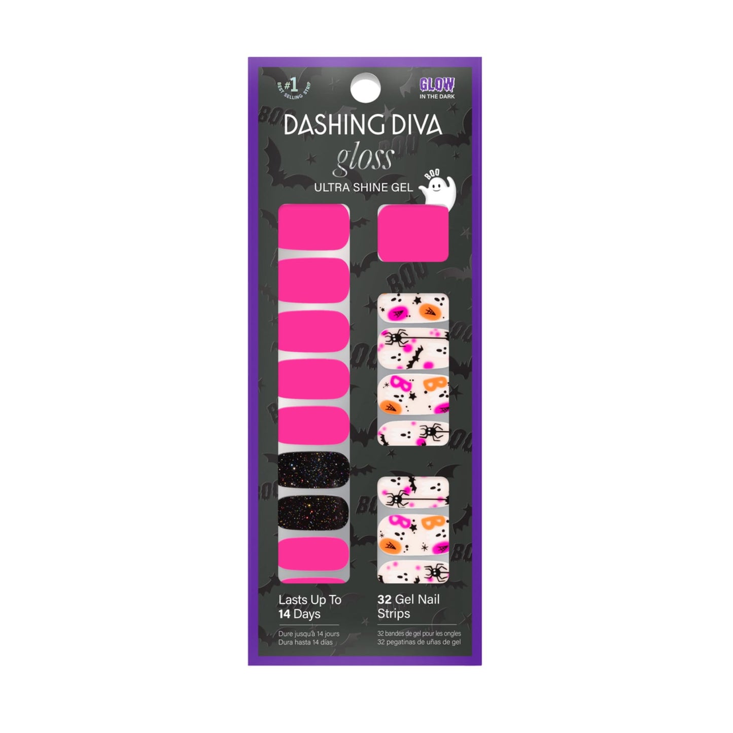 Dashing Diva Gloss Nail Strips - The Friendly Ghost - UV Free, Chip Resistant, Long Lasting Gel Nail Stickers - 3-Piece Glow-In-The-Dark Manicure Set Beauty & Personal Care Dashing Diva