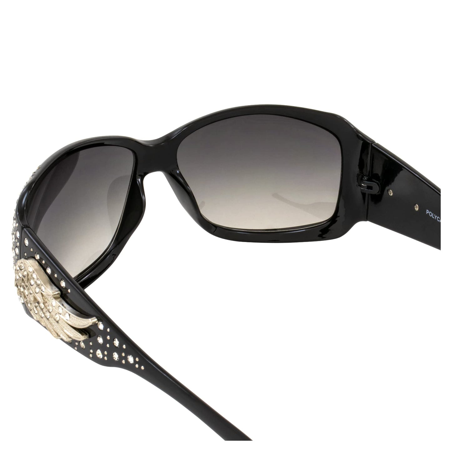 Rodeo Queen Angel Women’s Fashion Sunglasses Black Frame w/Bling Rhinestones & Smoke Gradient Lens