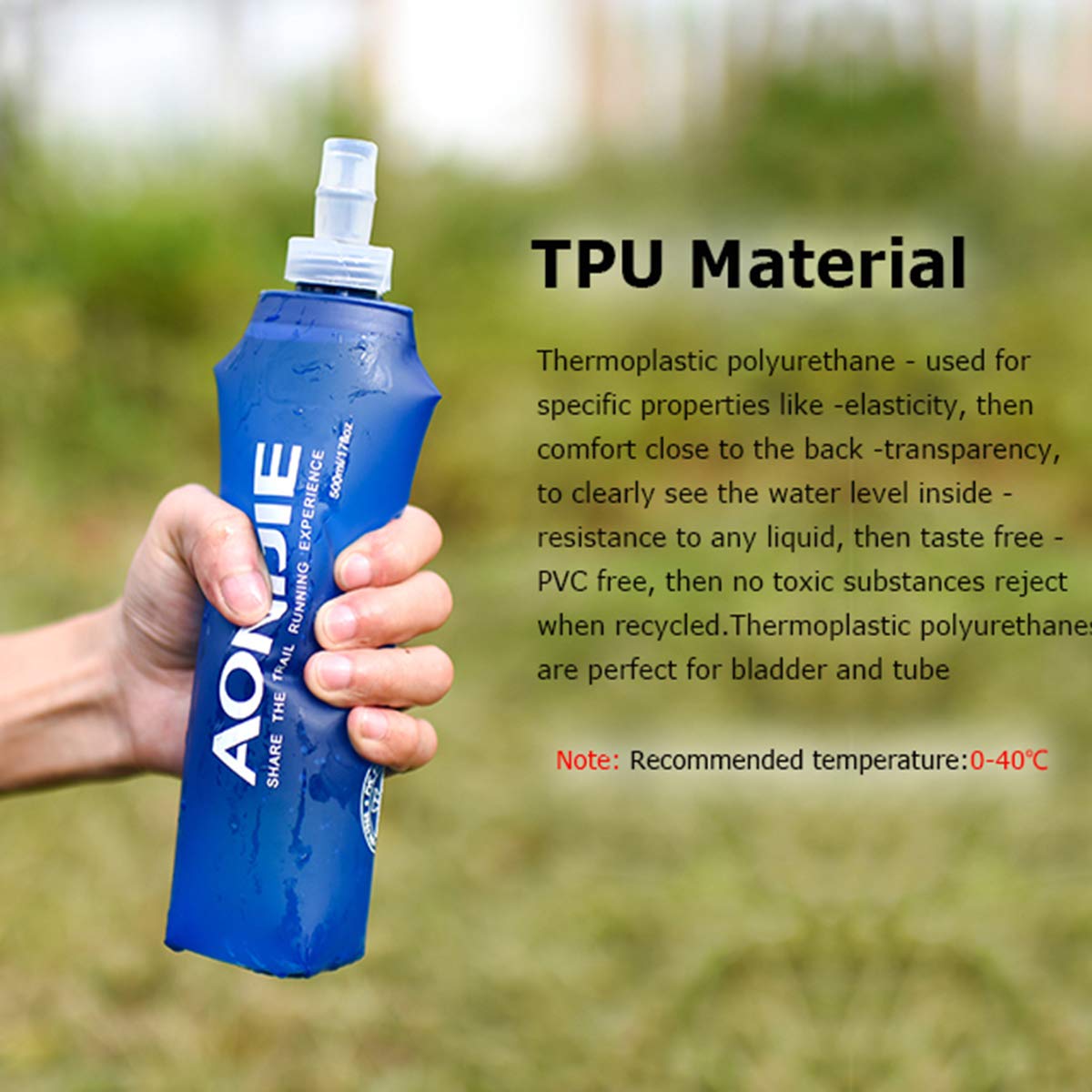 AONIJIE TPU Soft Folding Water Bottles Collapsible Flask for Hydration Pack for Running Hiking Cycling Climbing Pack of 2 (500ml with Straw -Pack…
