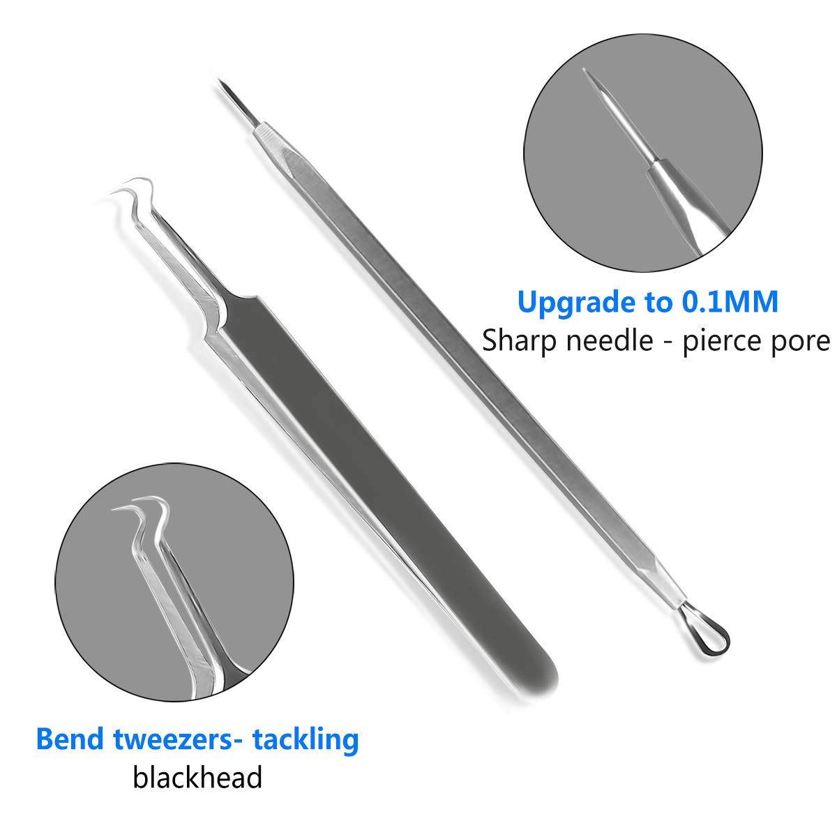 10pcs Pimple Popper Blackhead Remover Tool +Ear Wax Removal +Cuticle Pusher Stainless Steel Comedone Zit Blemish Acne Kit with Brush & Leather Bag