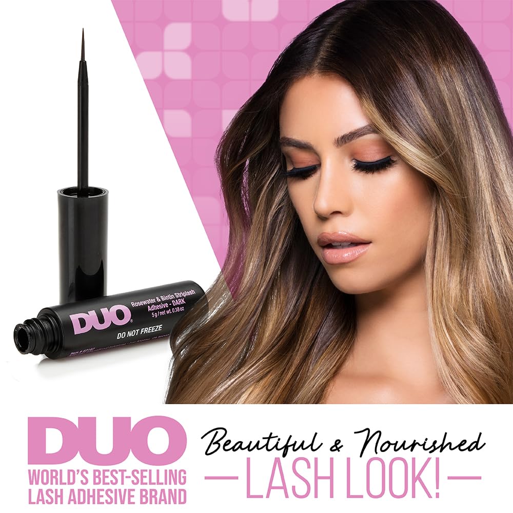 DUO Eyelash Glue - Rosewater & Biotin Strip Lash Adhesive with Eyeliner Effect, Dark Tone, 0.18 oz