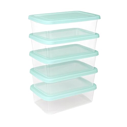 Sterilite 5-Pack Stackable Storage Bin with Lid, Clear Plastic Design, 6 Quart
