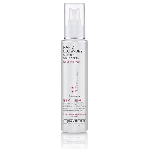 GIOVANNI Rapid Blow Dry Shield & Style Spray - Heat Protection Spray for All Hair Types, Dryer Heat Protectant for Women & Men, Quick Blowout Styling