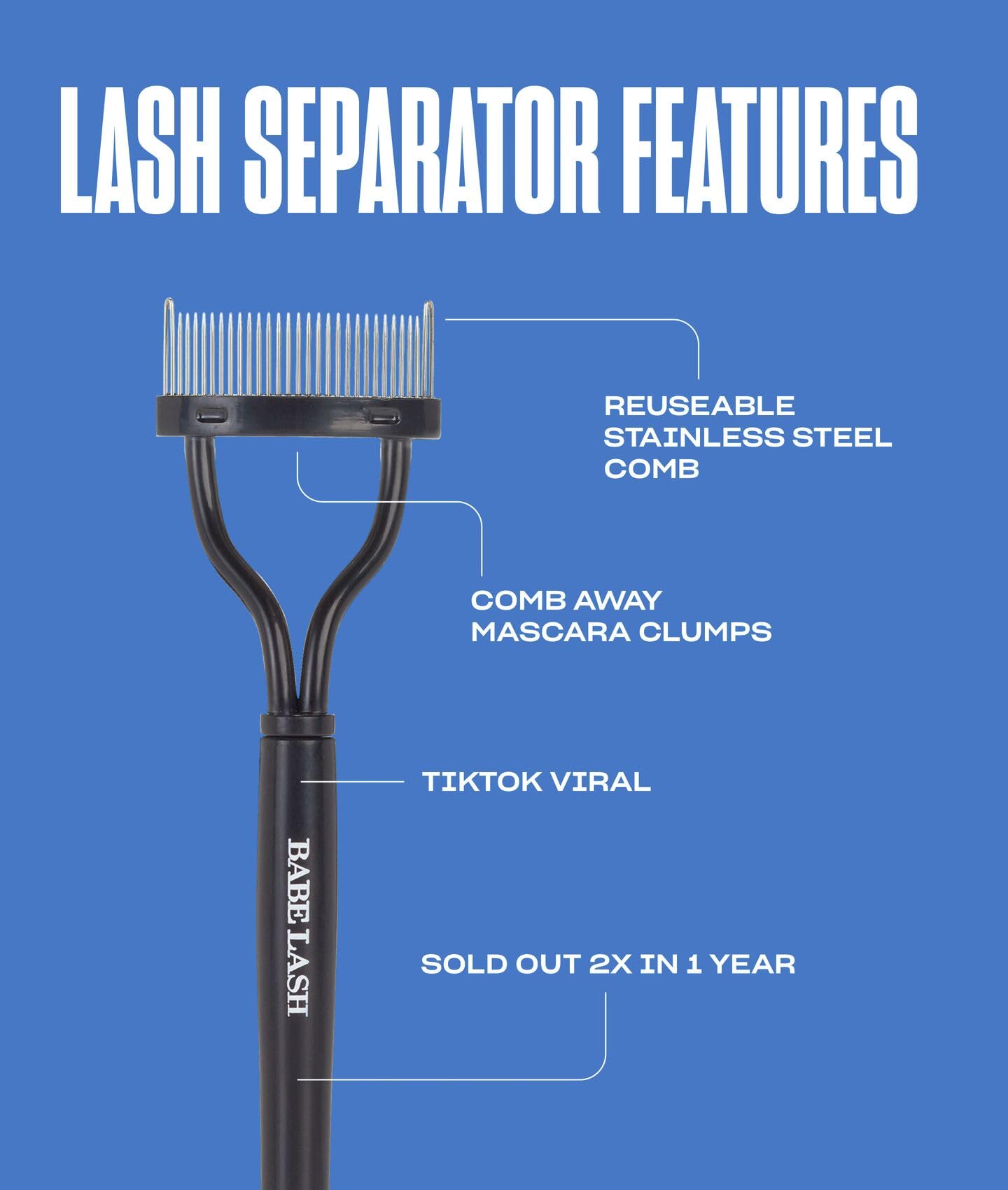Babe Original Pro Eyelash Separator, Removes Clumps on Mascara, Reusable Stainless Steel Lash Comb for Cleaning Lashes