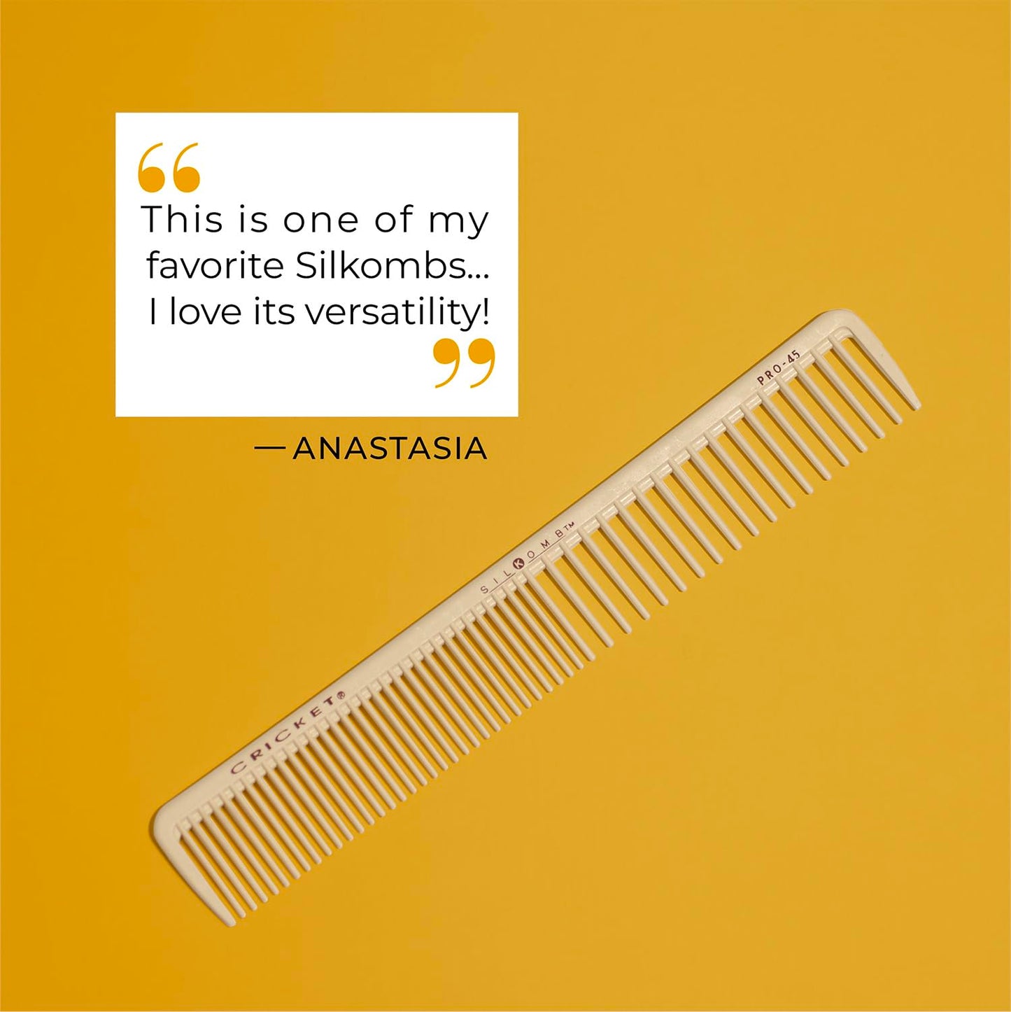 Cricket Silkomb Pro-45 All Purpose Professional Hair Stylist Comb - Japanese Made, Silicone Injected, Dual Tooth Patterns for Detangling, Cutting