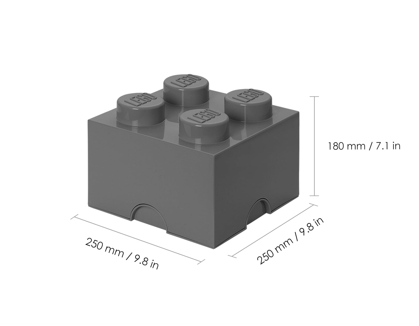 LEGO Storage Brick 4 - studs Dark Grey - Stackable Plastic Storage Box with Lid for Kids and Adults Ideal Desk Organizer and Toy Box - 5.6L Capacity