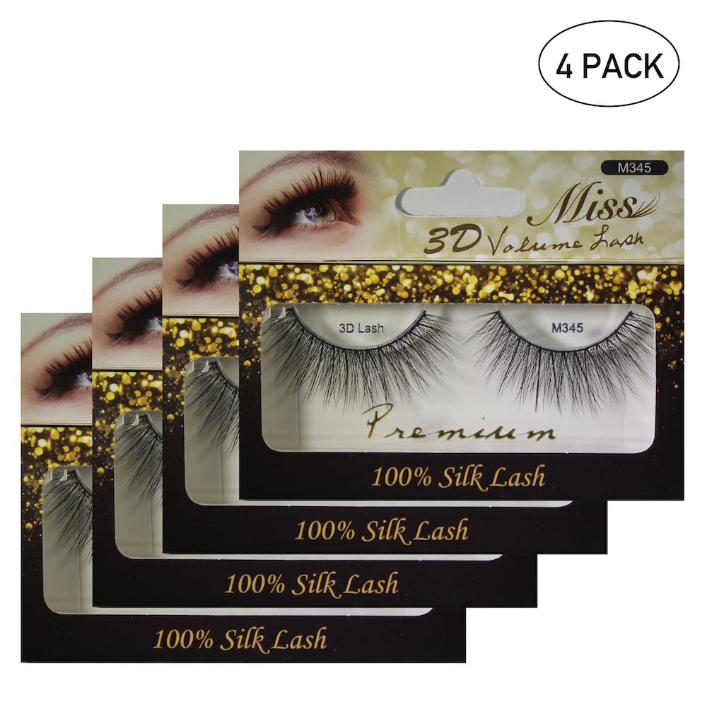 "4 Pairs" of Miss 3D Volume Tapered False Eyelash Extension M345