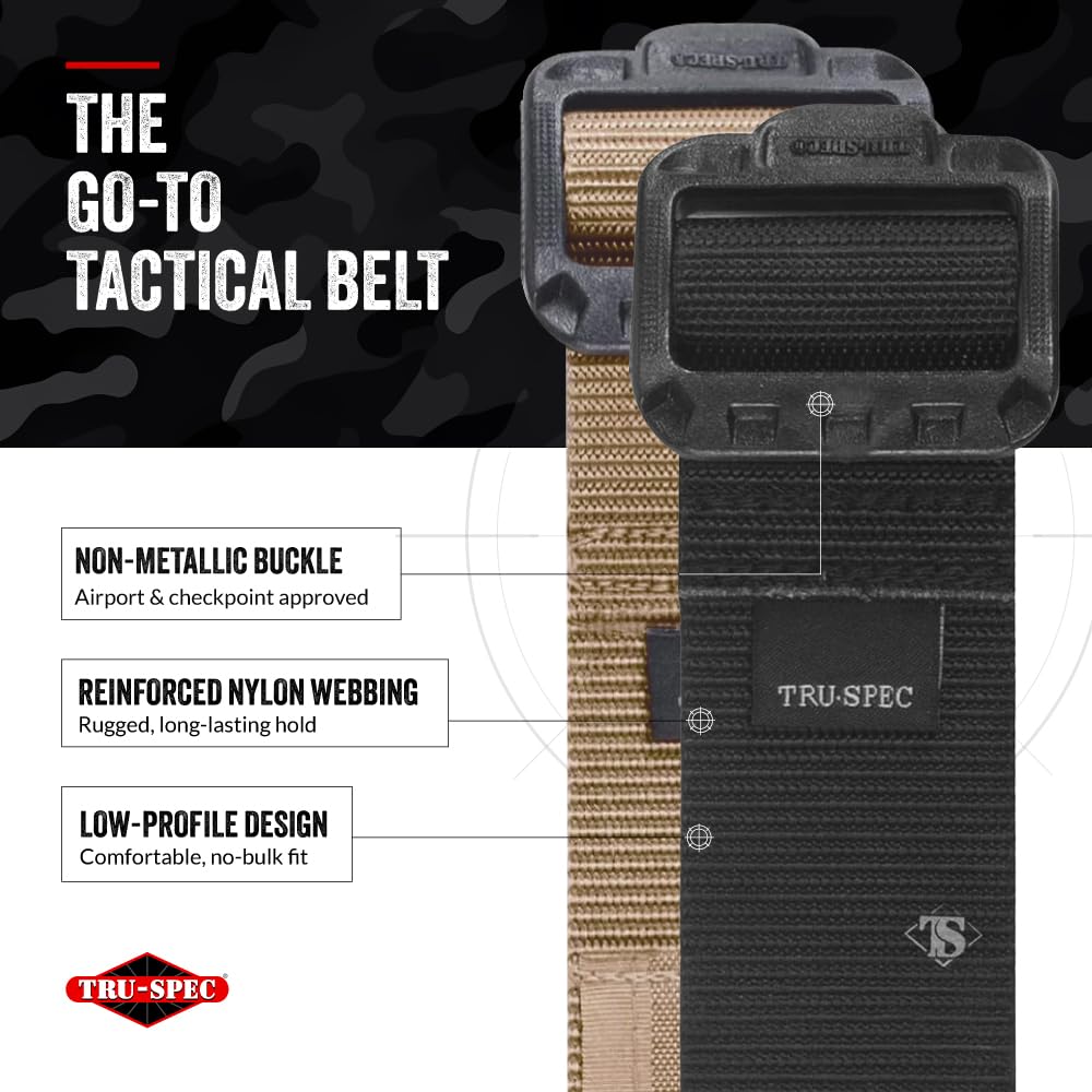 Tru-Spec Security Friendly Tactical Belt - Durable, Rip-Resistant Nylon Belts for Men and Women with Non-Metallic Buckle, Coyote/Black - Large