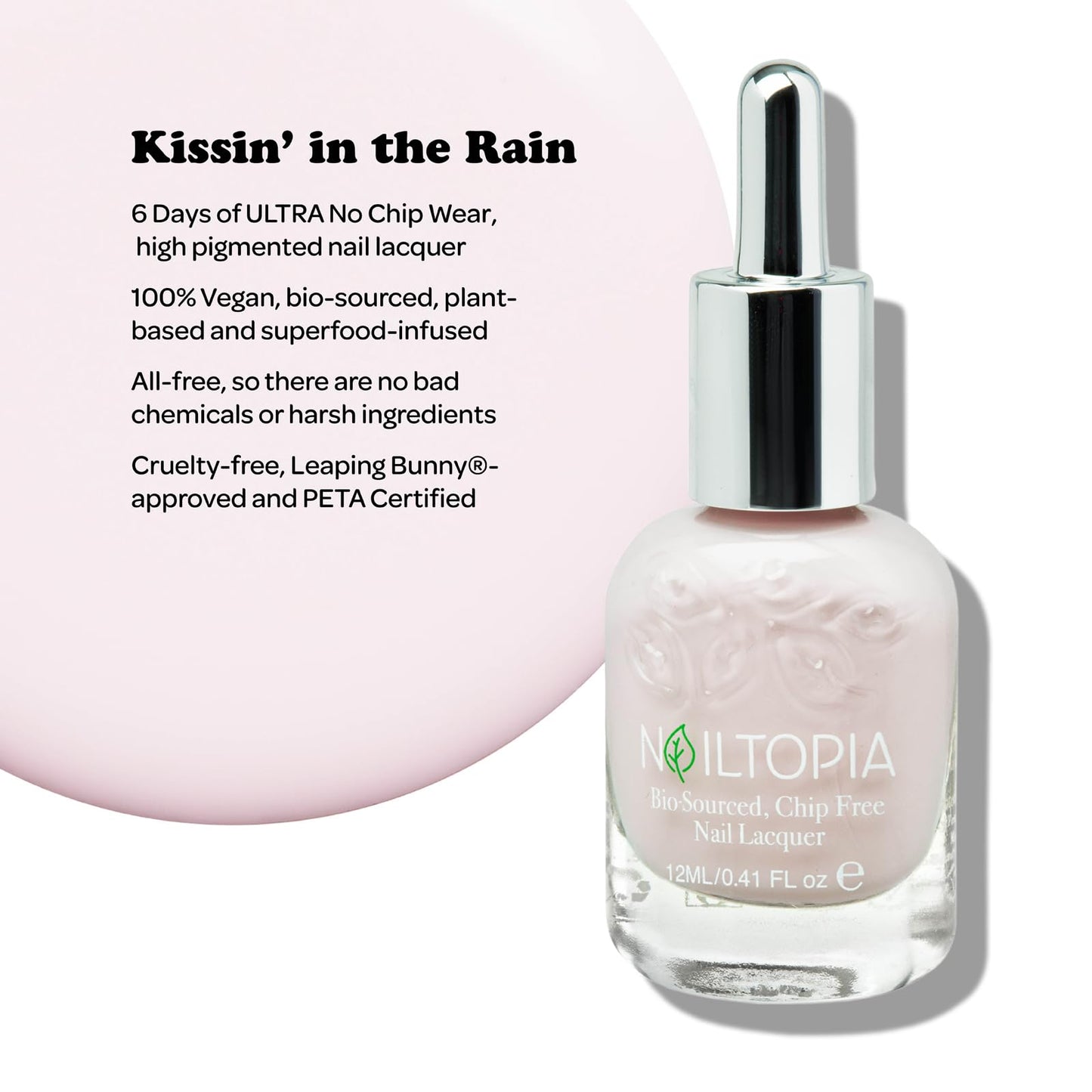 Nailtopia - Plant-Based Chip Free Nail Lacquer - Non Toxic, Bio-Sourced, Long-Lasting, Strengthening Polish - Kissin In The Rain (Light Pastel Pink) Beauty & Personal Care Nailtopia