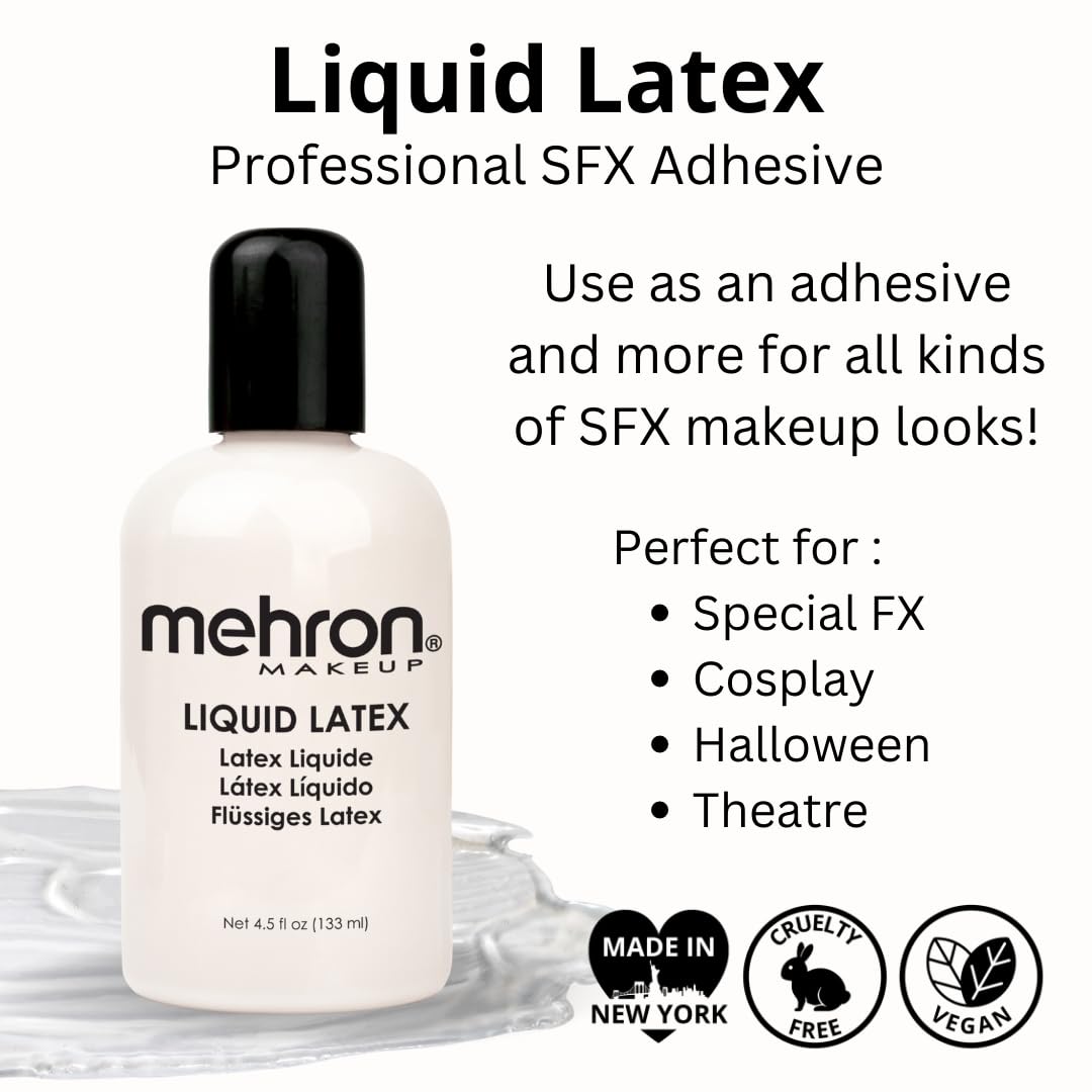 Mehron Makeup Liquid Latex | SFX | Halloween Latex Makeup | Glue for Skin | Prosthetic Glue 4.5 fl oz (133 ml) (Clear) | Made in the USA