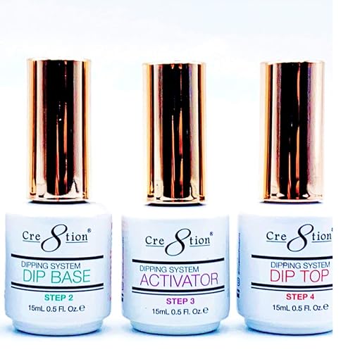 Creation dip powder nail kit starter, dip powder liquid set (Step 2 - 4) Gel Base, Activator, and Gel Top - Gel nail polish No UV LED light, Easy Beauty & Personal Care Cre8tion