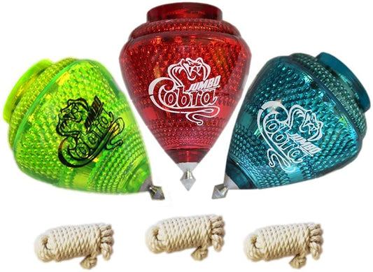Cometa 3 Pack Jumbo Cobra Durable Plastic Spin Tops for Kids Metal Tip Made in Mexico - Trompo Mexicano Jumbo Cobra Pl᳴ico Durable & Punta de Metal…