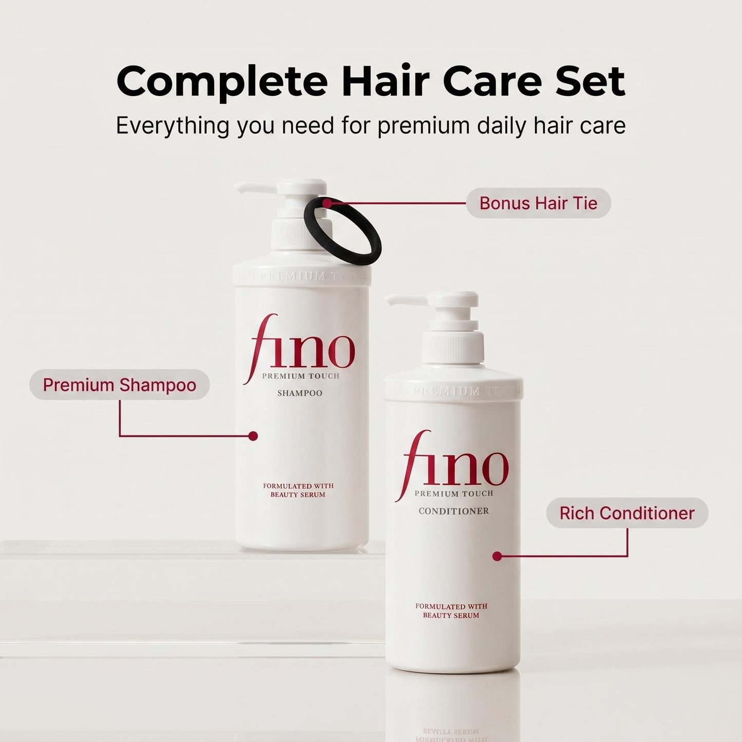 TJ SIGNATURE Fino Premium Touch Shampoo and Conditioner Set - J-Beauty Salon Grade Deep Repair Duo for Dry, Damaged & Frizzy Hair - Includes Exclusive