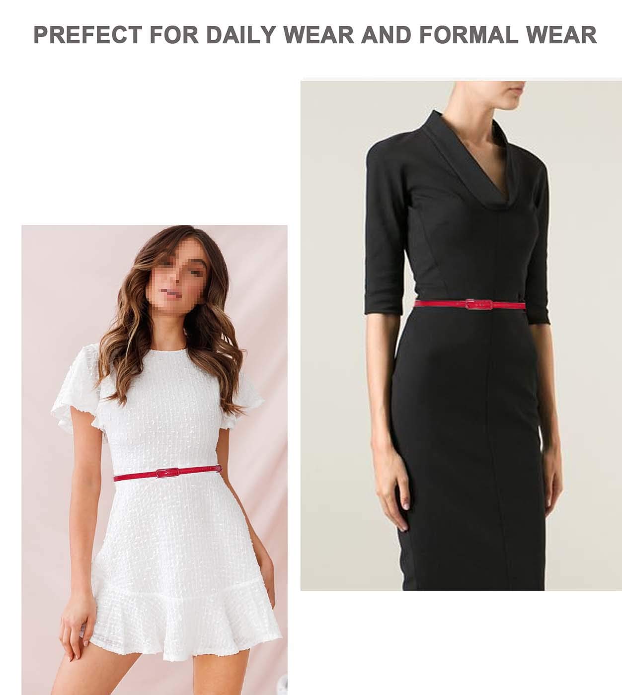 Selighting Women's Leather Belt Slim Women's Belt PU Leather for Dresses, red, Einheitsgröße