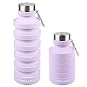 Nefeeko Collapsible Water Bottle, 27oz Reuseable BPA Free Silicone Foldable, Portable Leak Proof Sports Water Bottle with Carabiner for Travel Gym
