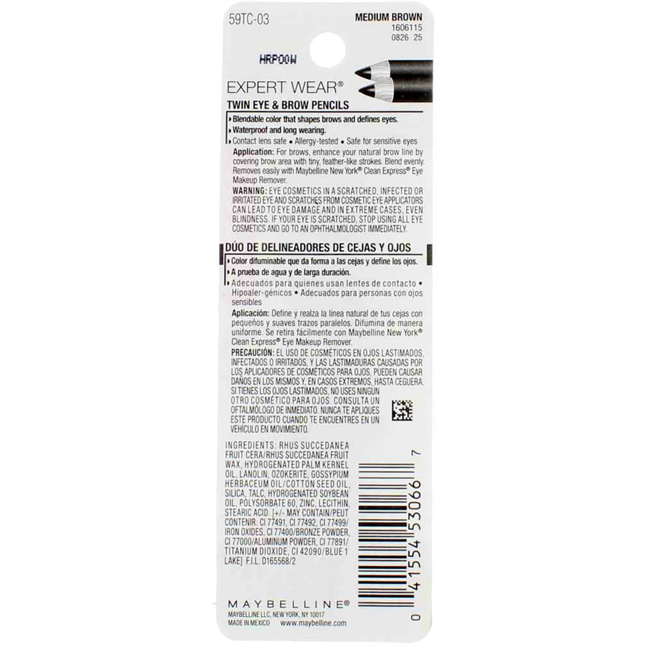 Maybelline Expert Eyes Twin Brow & Eye Pencils, Medium Brown [103], 0.06 oz (Pack of 6)