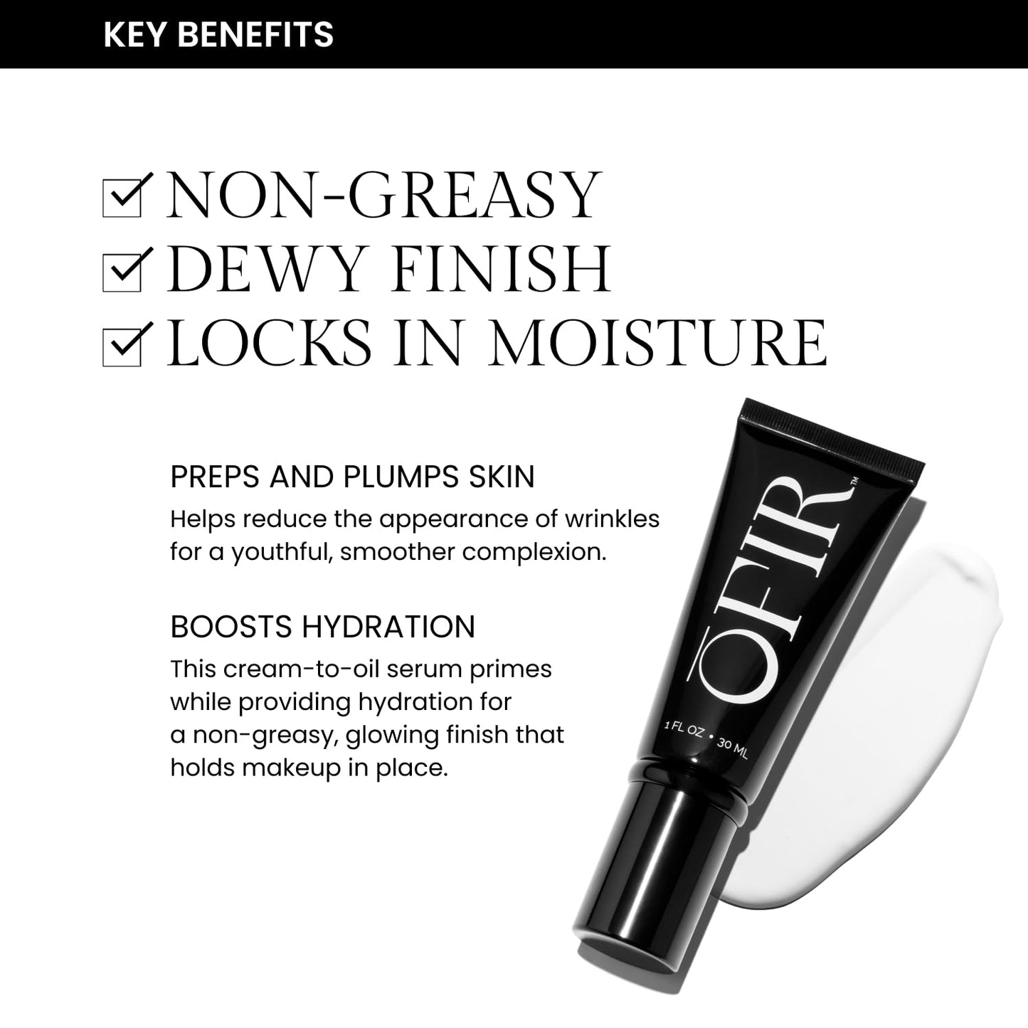 OFIR Skin Prep Dewy Primer Serum | Hybrid Makeup Skincare for Radiant Skin Prep | Wrinkle Reducing Hydrating Face Primer | Vegan, Cruelty-Free