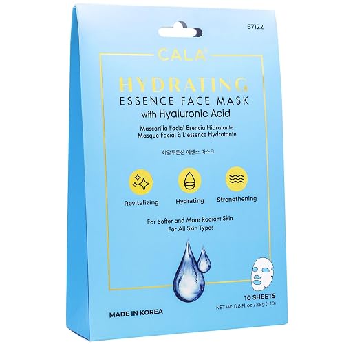 Cala Hydrating Essence Face Masks with Hyaluronic Acid - 10 Sheets Moisturizing Sheet Masks for Radiant, Plump Skin