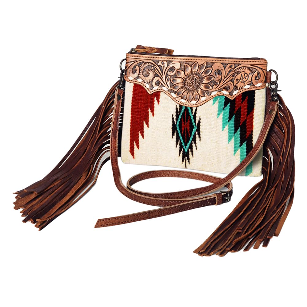 American Darling CrossBody Bag Saddle Blanket Fabric Genuine Leather Western Women Handbag Purse | for Cute Travel