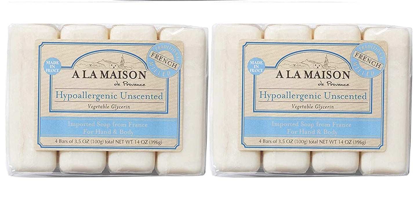 A LA MAISON Hypoallergenic Unscented Bar Soap - Triple French Milled Natural Moisturizing Hand Soap Bar (8 Bars of Soap, 3.5 oz) Beauty & Personal Care A LA MAISON