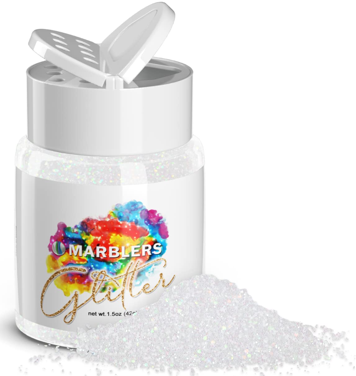 MARBLERS Holographic Glitter [Rainbow White] 1.5oz (42g) | Fine | Non-Toxic, Vegan, Cruelty-Free | Face, Body, Eyeshadow, Hair, Festival, Party Makeup