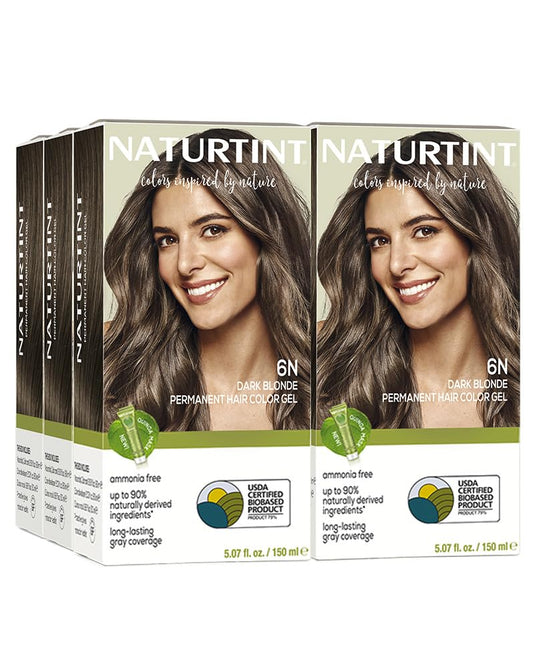Naturtint 6N Dark Blonde Permanent Hair Color (Pack of 6), Ammonia Free, Vegan, Cruelty Free, up to 100% Gray Coverage, Long Lasting Results