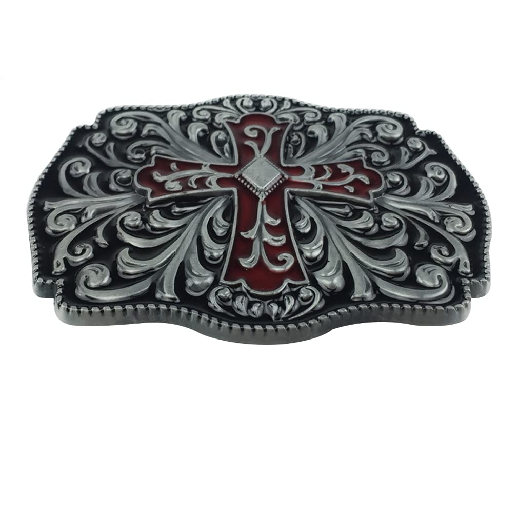 DT Vintage Cross Belt Buckle，Western Cowboy/cowgirl,Birthday,Christmas Day, Father's Day Gifts (red)