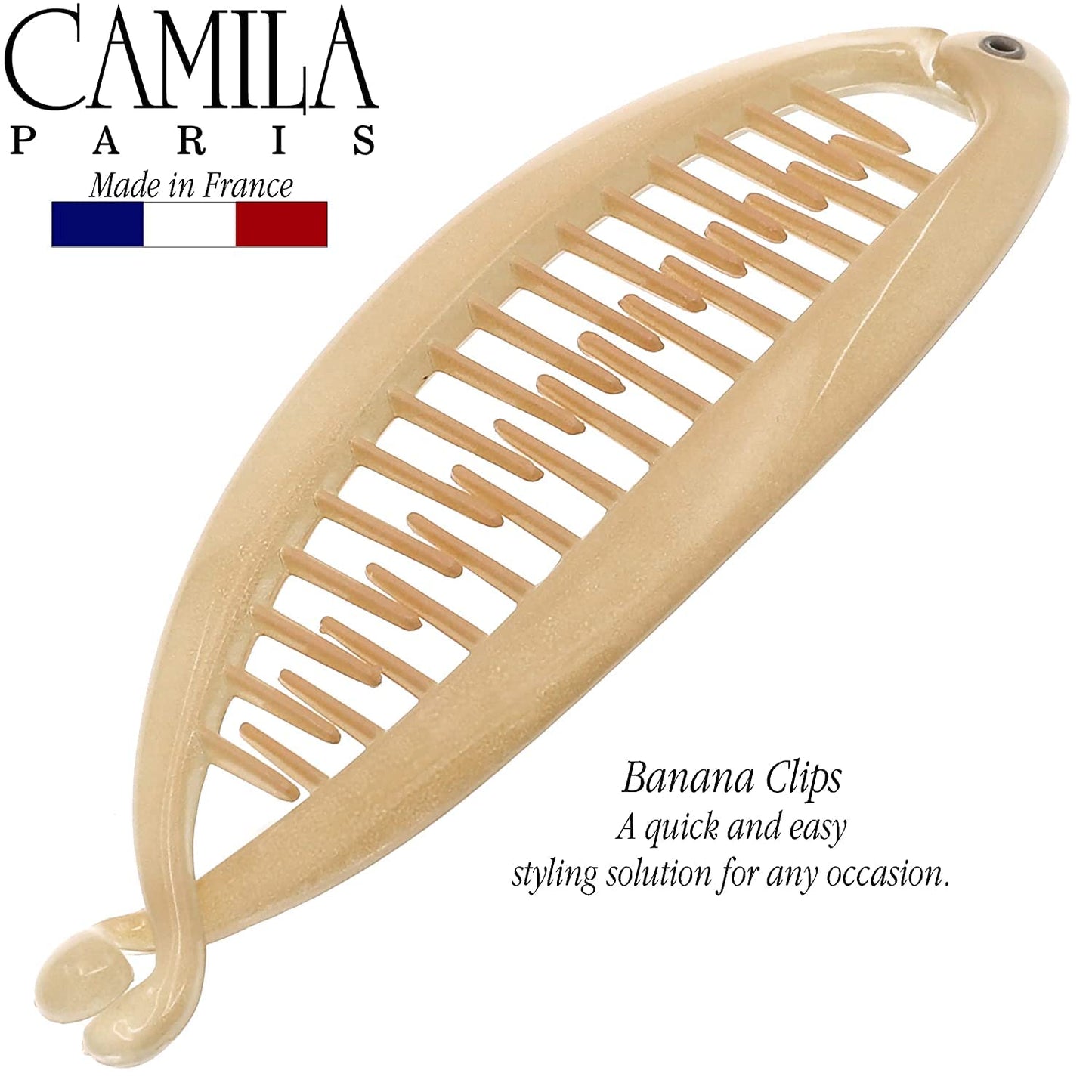 Camila Paris CP3133 2 Pack French Banana Clip Hair Comb Classic Girls Updo Flexible Ponytail Holder Interlocking Banana Combs, Fashion Durable Styling