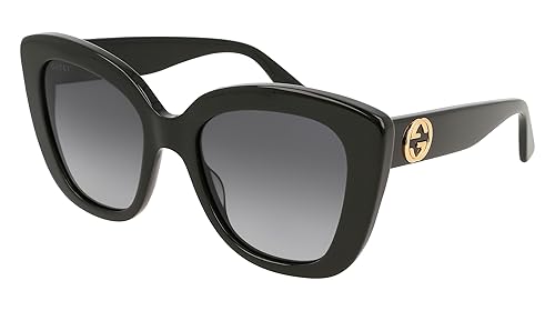 Gucci Women's GG0327S Sunglasses, Black-Black-Grey, 52, Black-black-grey, 52