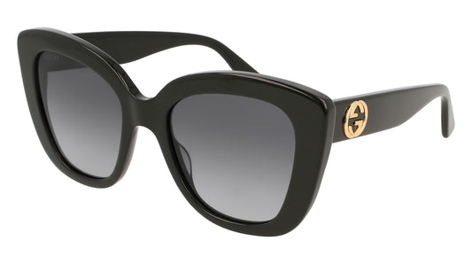 Gucci Women's GG0327S Sunglasses, Black-Black-Grey, 52, Black-black-grey, 52