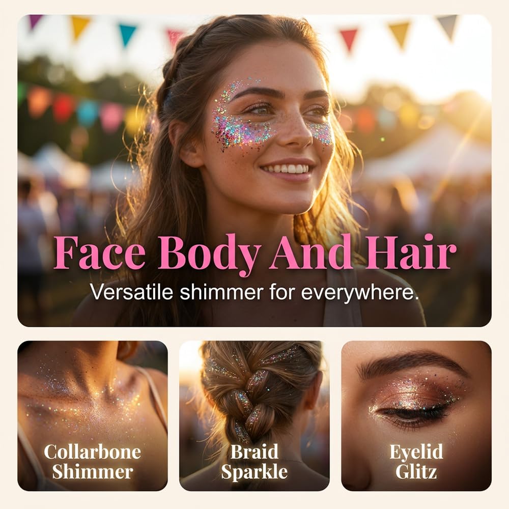4th of July Patriotic Body Glitter Stick, Red White Blue Face Glitter Stick Makeup for Womens Body Hair Face Fourth Outfit Party Festival Football