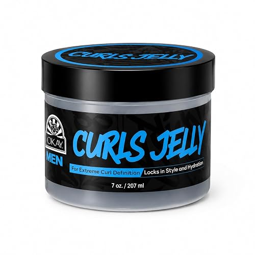 OKAY Men’s Curls Jelly, 7 oz - Curl Defining Styling Gel for Men, Lightweight Hold, Frizz Control & Natural Shine, Paraben-Free Hair Jelly for Curly