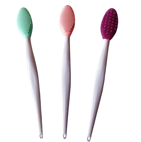 3 Pcs Lip Scrub Brush,Lip Scrubber Exfoliator,Double-Sided Silicone Lip Brush Tool for Men Women Lip Lightening, Lip Exfoliator Scrubber Tool for Dark