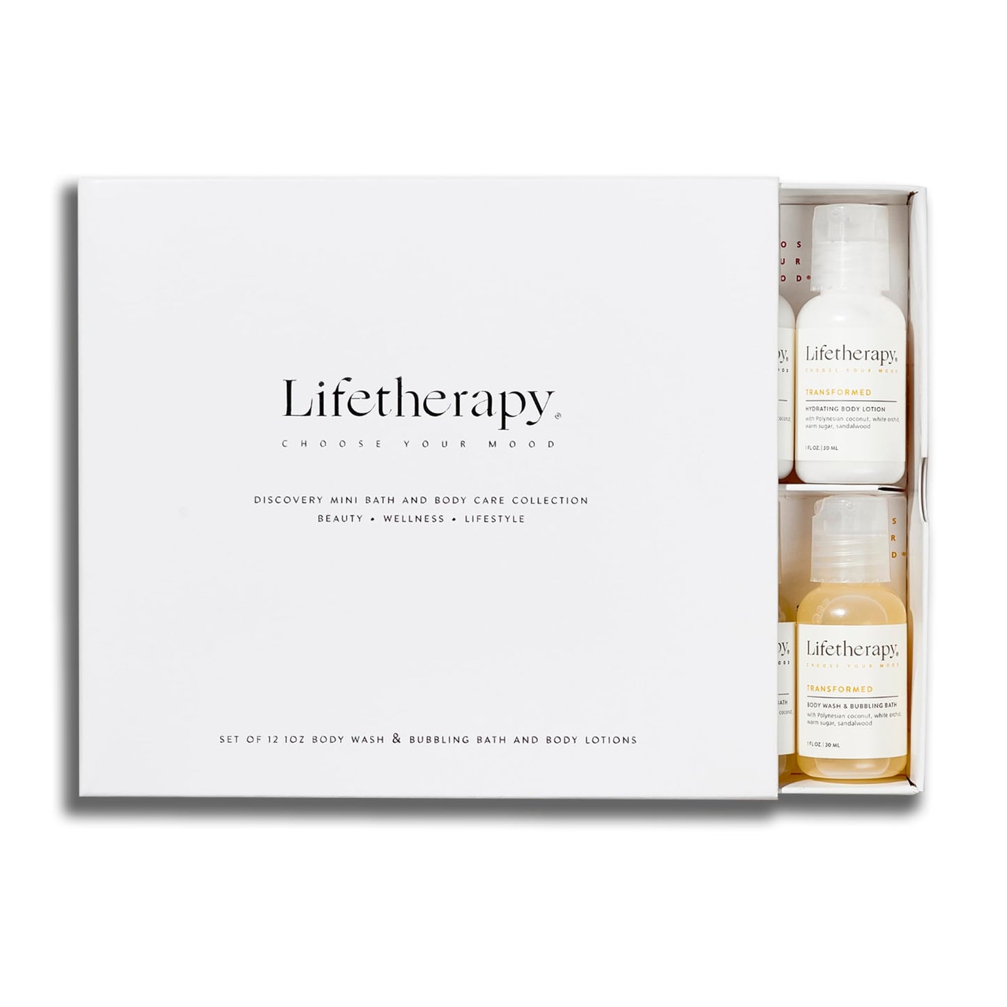 Discovery Mini Bath & Body Care Collection, Gift Set, 6 Scents - 6 Hydrating Body Lotions, 6 Body Washes - Bubbling Bath, Twelve 1oz Products, Ready