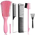 EZ Detangler Brush with Edge Brush, Rat Tail Combs Set for Natural, Curly, Wet/Dry, Black Hair, Flex Detangling Brush set for Hair Style and Cuting