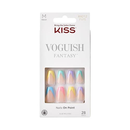 KISS Voguish Fantasy, Press On Nails, Nail Glue Included, 'Candies', Multicolor, Medium Size, Coffin Shape, Includes 28 Nails, 2g glue, 1 Manicure Beauty & Personal Care KISS