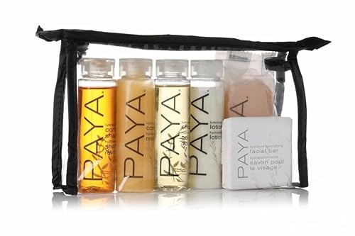 Paya Organics Toiletry Travel Set - Shampoo, Hair Conditioner, Shower Gel, 2 Facial Soap & Tote Bag