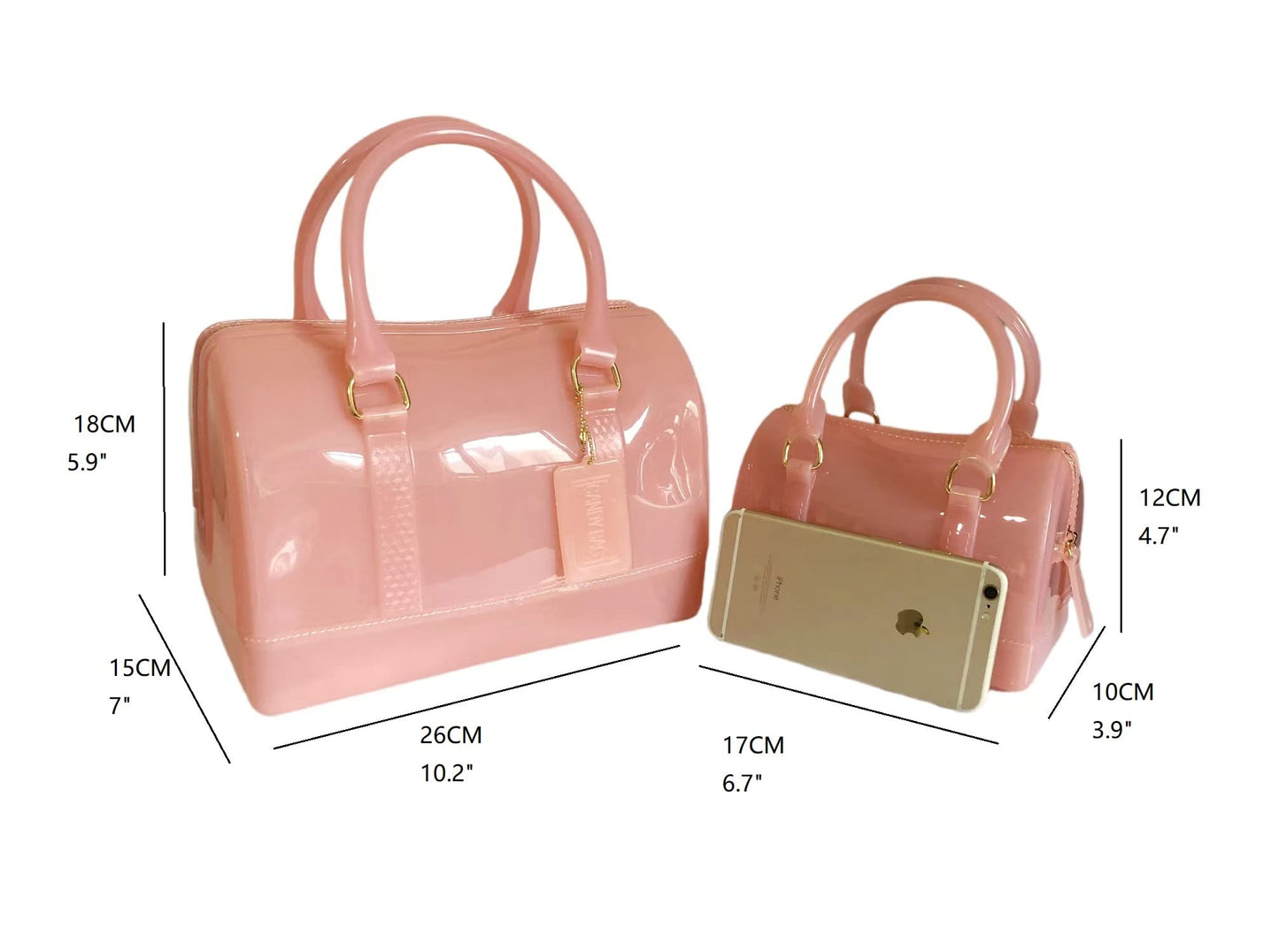 Ladies Summer Jelly Pillow-shaped Top Handle Handbag Candy Color Transparent Crystal Purse (Pink Mini)