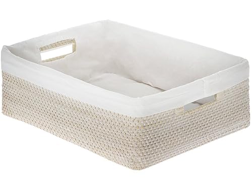KOUBOO Laguna Rattan Shelf Basket with Cotton Liner, White Wash