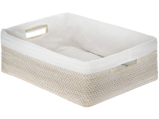 KOUBOO Laguna Rattan Shelf Basket with Cotton Liner, White Wash