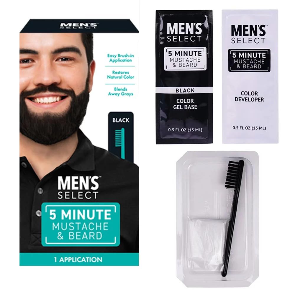 Men’s Select 5 Minute Mustache & Beard Black Brush-In Facial Hair Dye with Brush Included