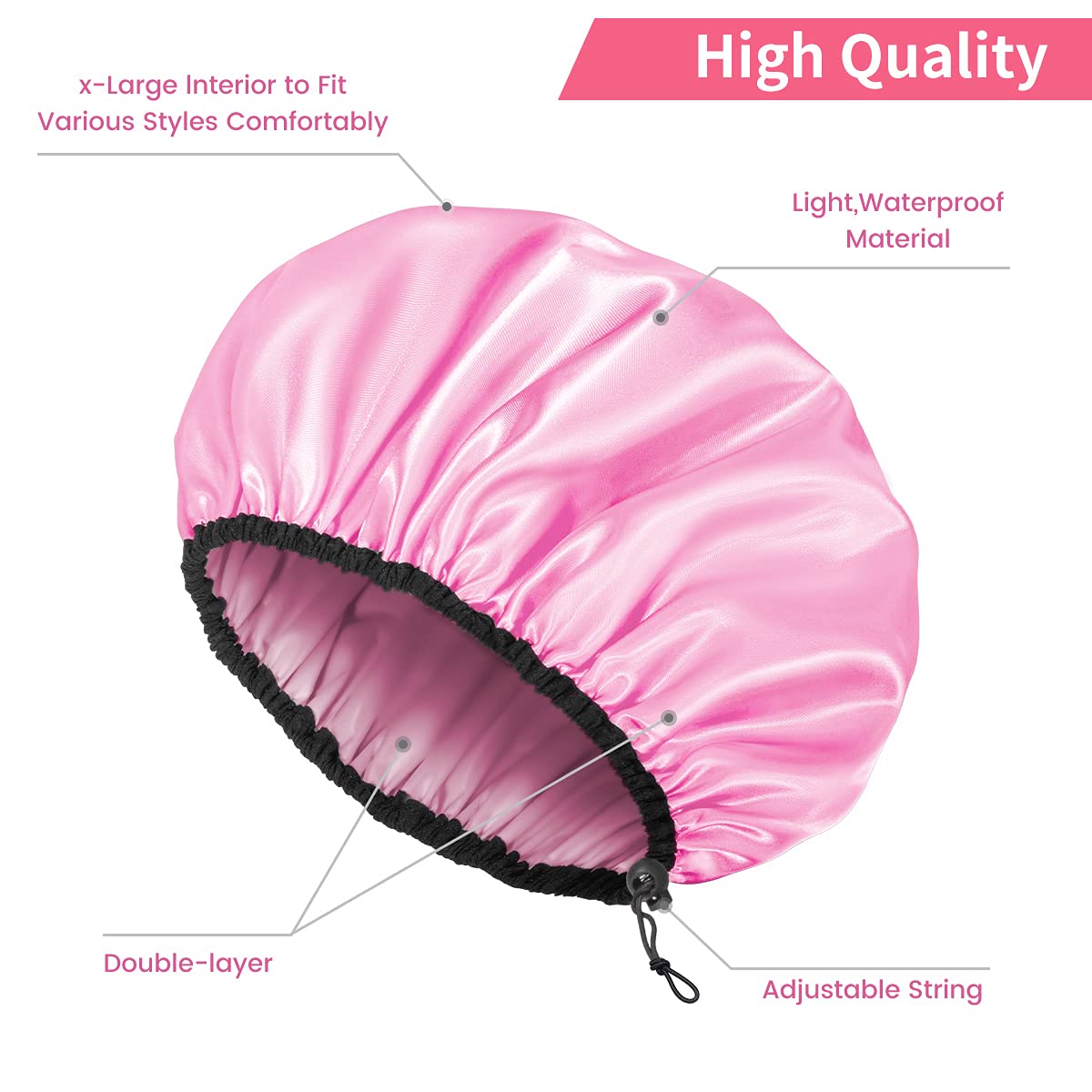 Auban Shower Cap for Women, Adjustable Reusable, Extra Large, Double-Layer Waterproof Bathing Cap, Waterproof Exterior, EVA Lining, Hair Cap for All